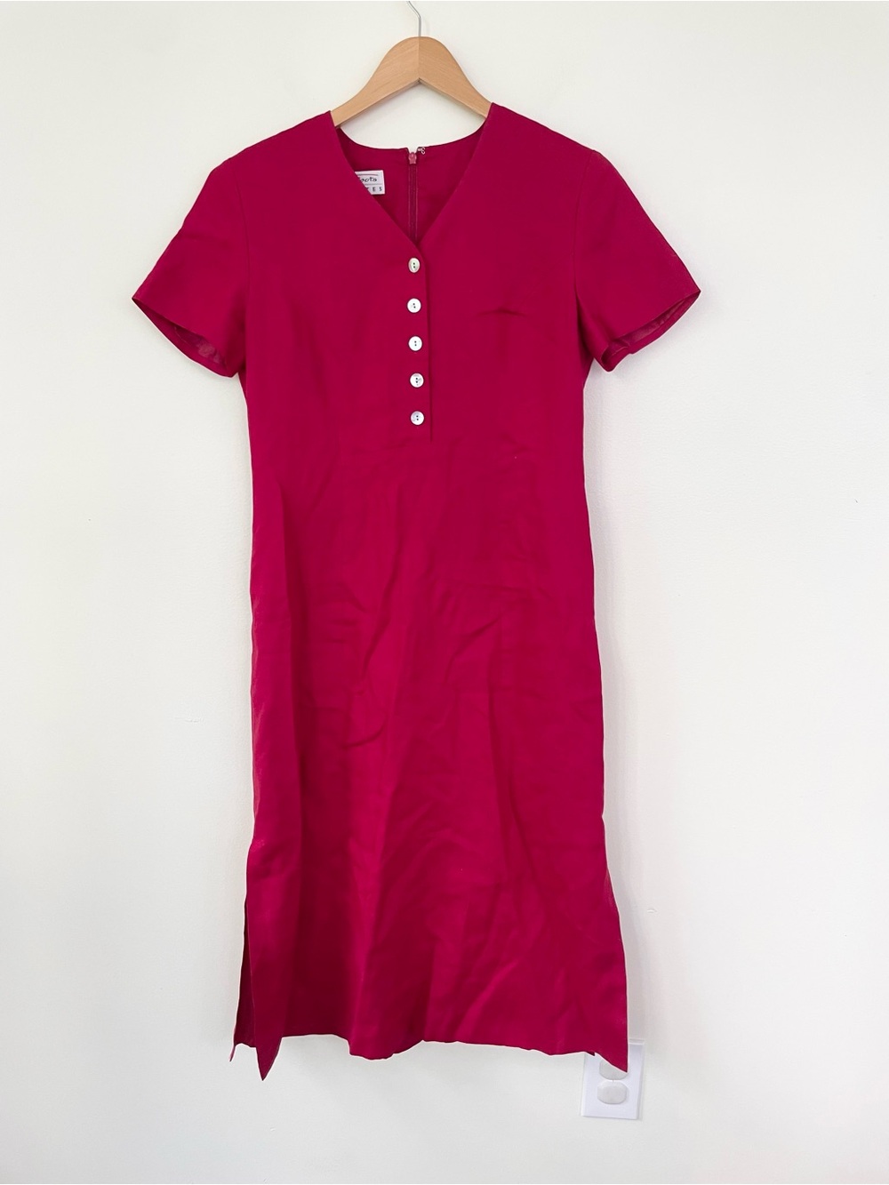 Talbots 100% Linen Vintage Midi Dress Popover w Button Front Vneck 10P Petite